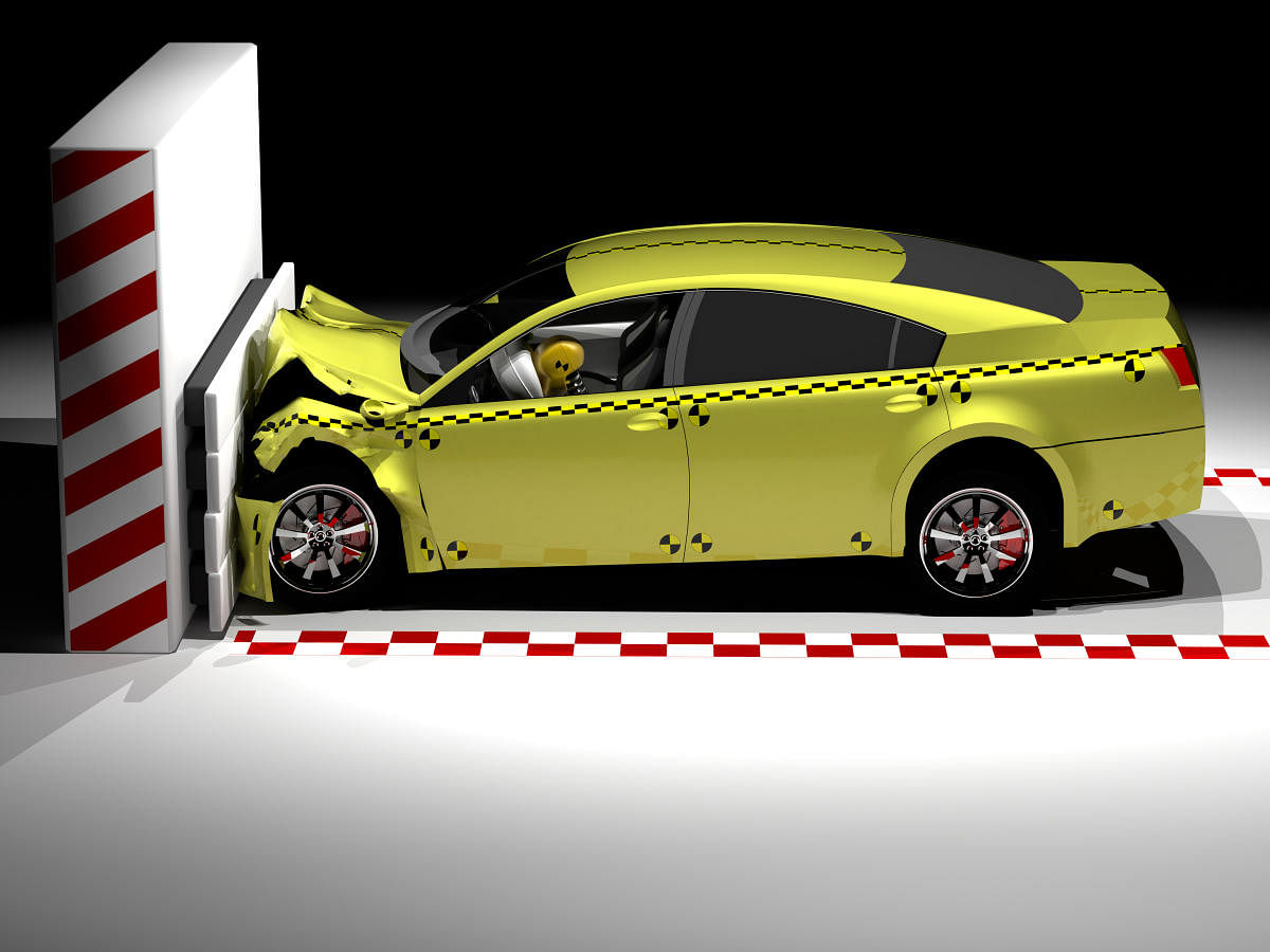 Cars will have to put in more safety measures from July, as part of the Union government’s scheme to make Indian roads safer. This picture depicts a crash test to measure a car’s ability to deal with an impact.