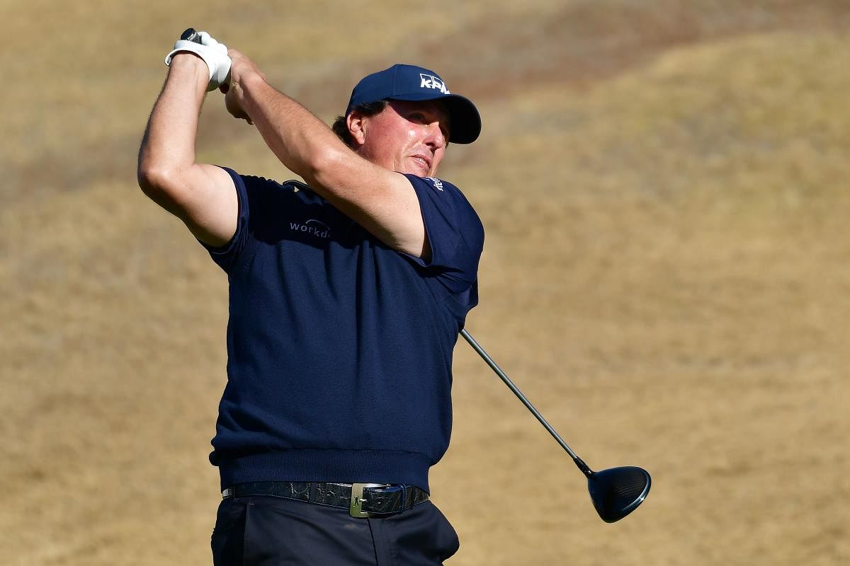 US' Phil Mickelson tees off during the third round of the Desert Classic on Saturday. AFP