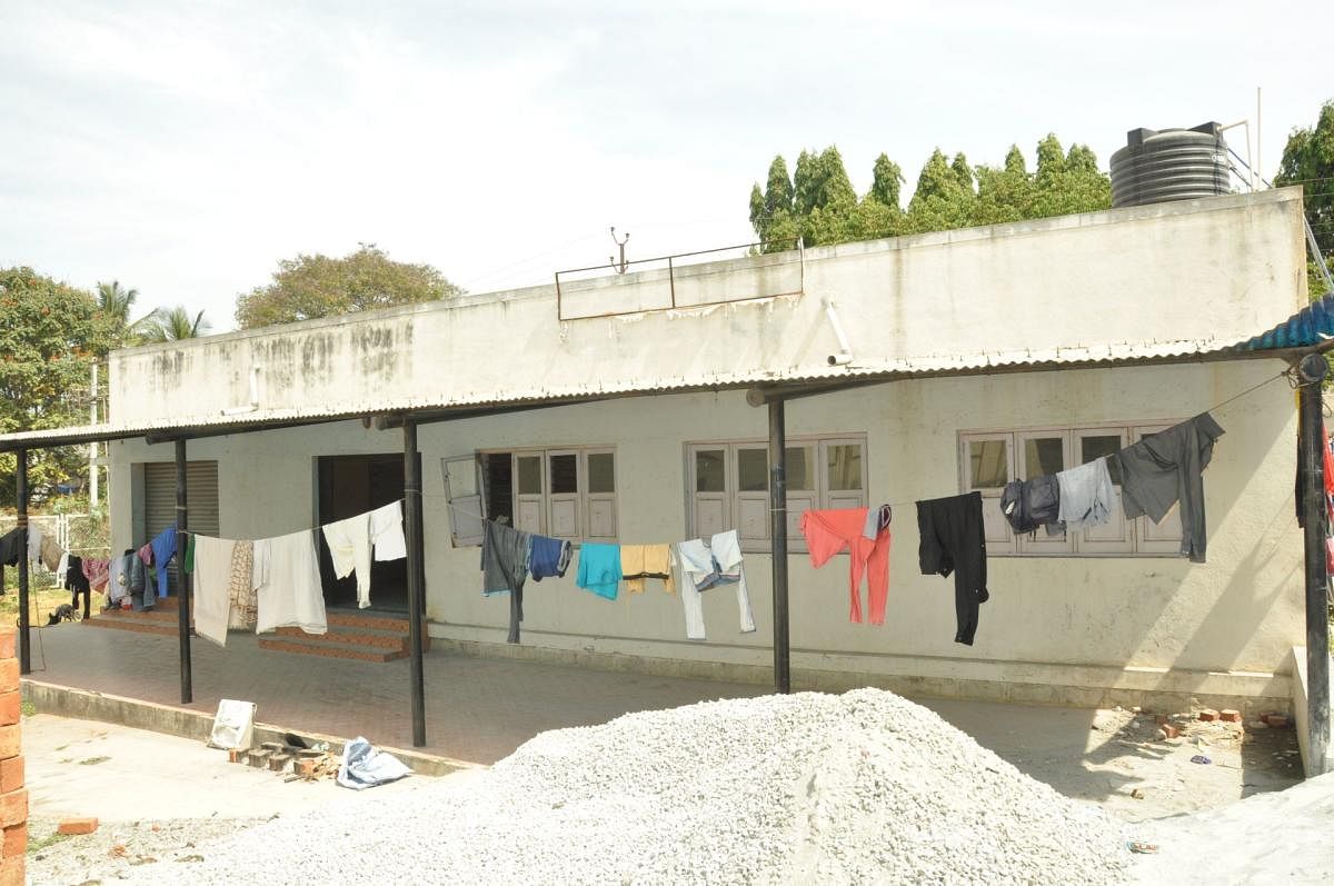 The canteen building on the premises of Mandya Institute of Medical Sciences, in Mandya.