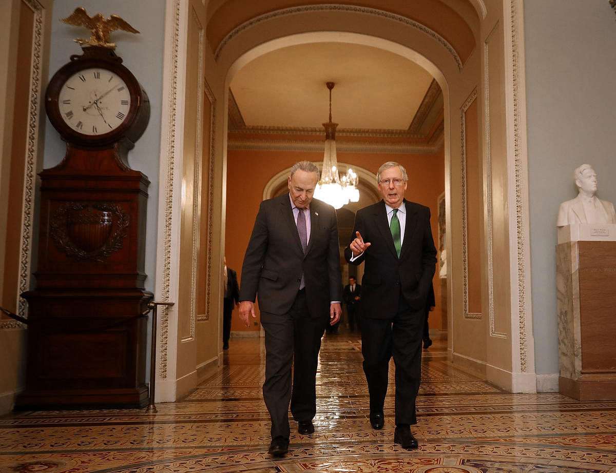 Senate Majority Leader Mitch McConnell and top Democrat Chuck Schumer announced an agreement on the Senate floor Tuesday for a pair of test votes. AFP photo 