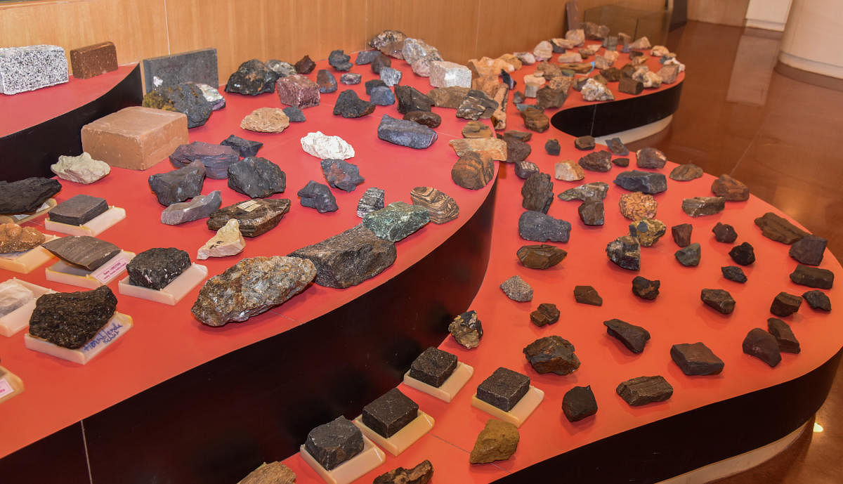 Stone Exhibition at Mines and Geology department at Khanija Bhavan, Race course road, Sheshadripuram in Bengaluru on Monday. State's first stone museum at Mines and Geology department showcases all the stones extracted from across India. The museum will b