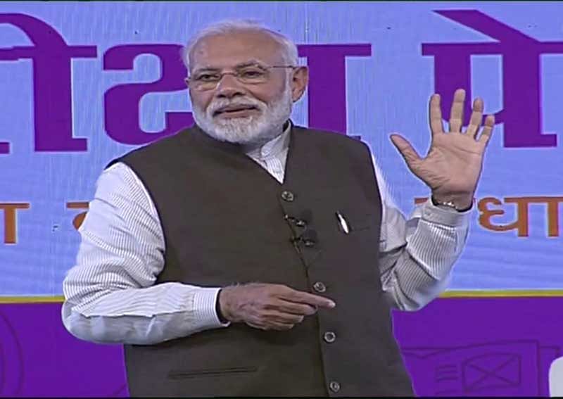 Prime minister Narendra Modi interacts with students during the Pariksha Pe Charcha 2.0 in New Delhi on Tuesday. (Video grab)
