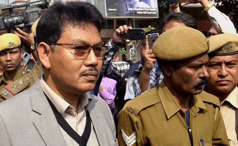 NDFB chief Ranjan Daimary outside the special court in Guwahati on Wednesday. Photo by Manash Das, Guwahati.