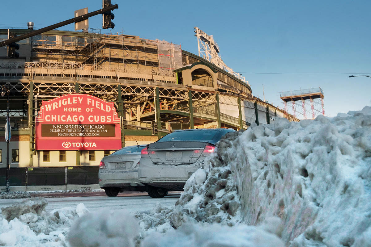 Desolate Wrigley Field is seen at sunset during subzero temperatures carried by the polar vortex, in Chicago. Reuters