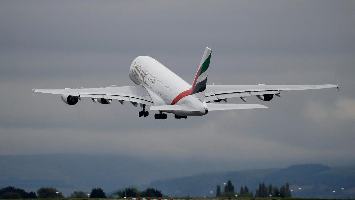 An Emirates Airbus A380-800 aircraft takes off from Manchester Airport in Manchester. (REUTERS File Photo)