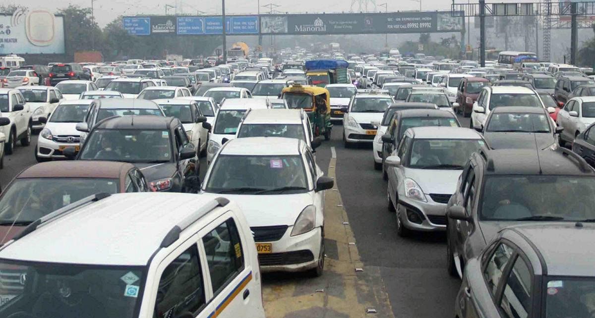 The Delhi-Noida-Direct flyway, a crucial route connecting UP and Delhi, was shut briefly on Friday evening as farmers from western UP districts protested on the route, throwing traffic movement out of gear. (PTI Photo)