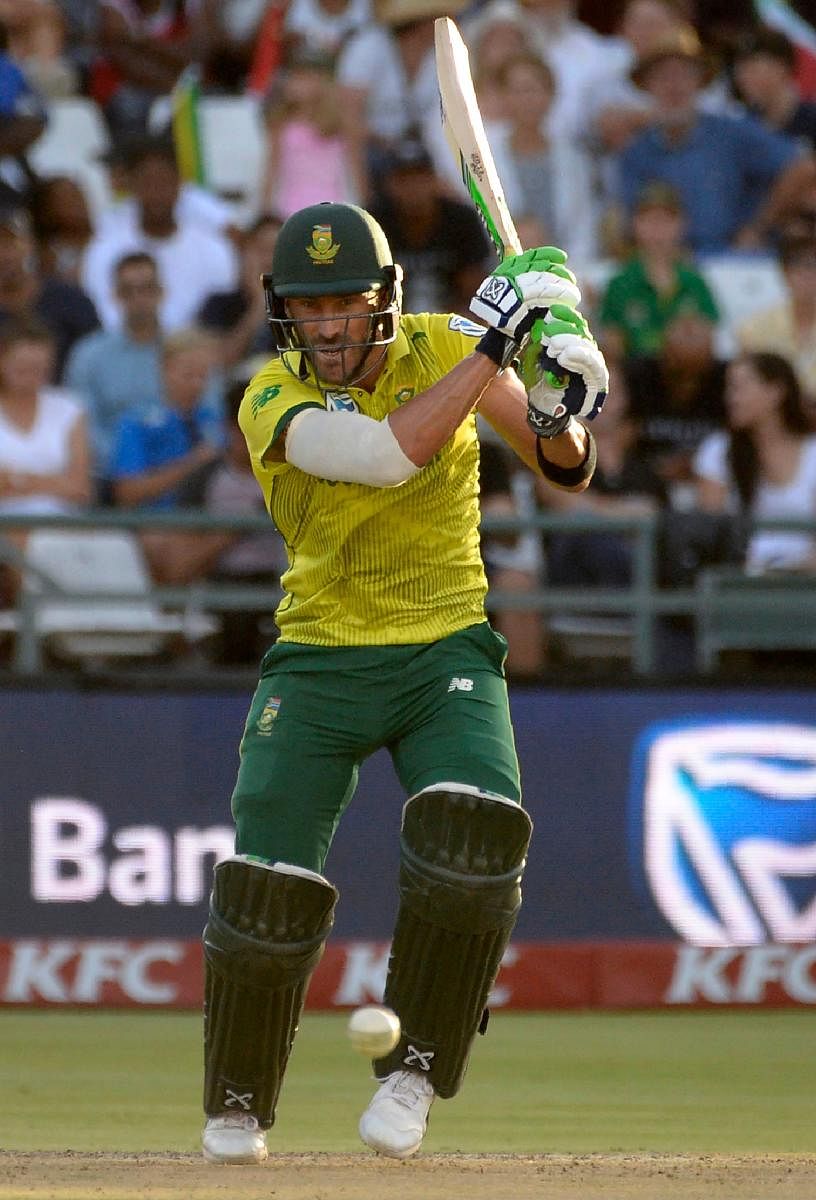 South Africa's Faf du Plessis plays a shot during their first T20 match against Pakistan in Cape Town on Friday. AFP