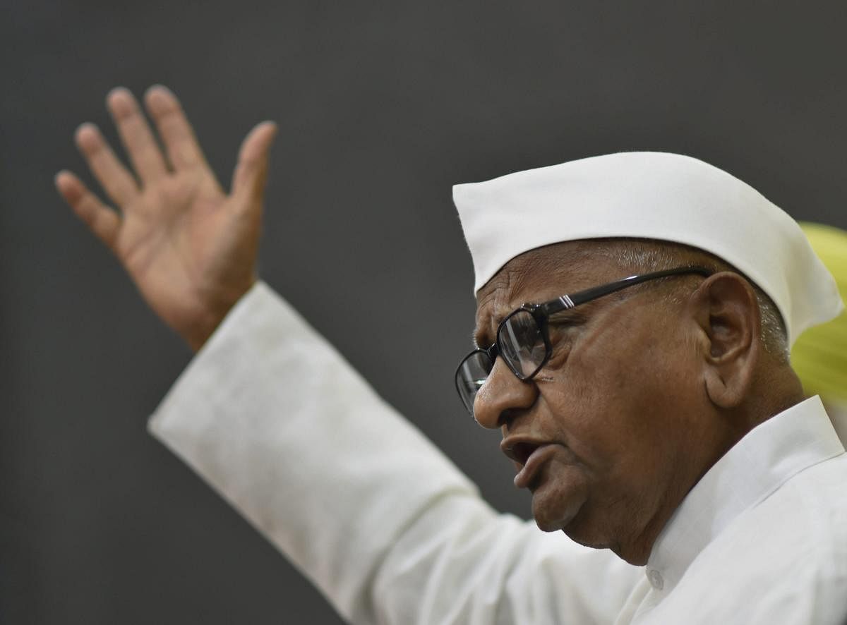 Hazare has been on a hunger strike since Wednesday in his native Ralegan Siddhi village in Ahmednagar demanding the appointment of anti-corruption watchdogs at the Centre and in Maharashtra and resolution of farmers' issue. (PTI File Photo)