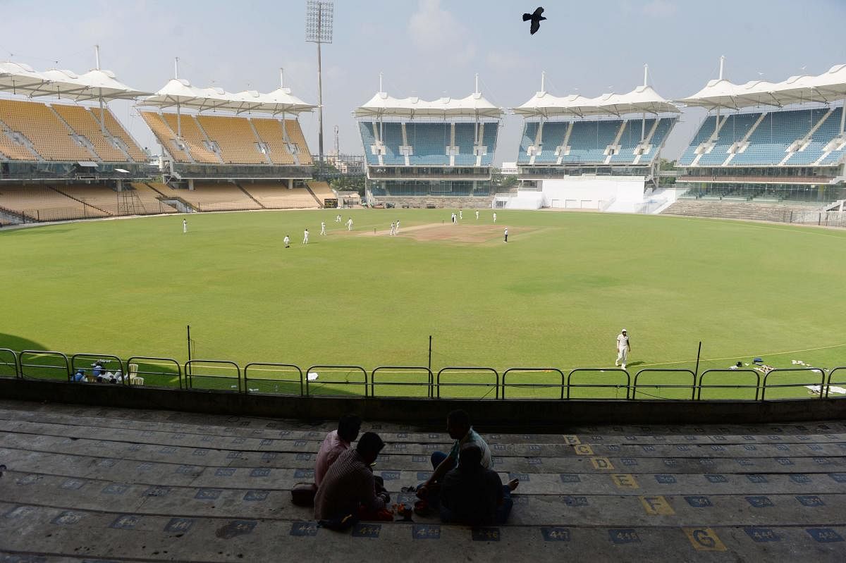 This photograph taken on December 7, 2018 shows empty stands during the Ranji Trophy match between Tamil Nadu and Kerala at the M.A. Chidambaram cricket stadium in Chennai. AFP.