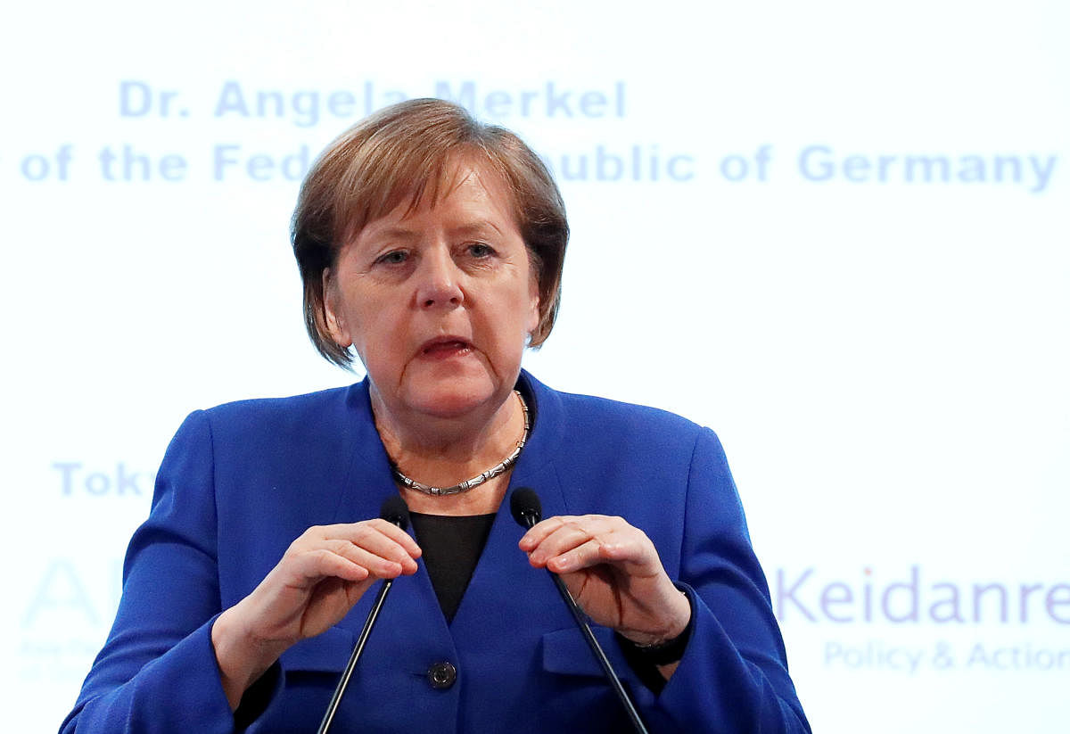 German Chancellor Angela Merkel delivers a speech at the German-Japanese Dialogue Forum in Tokyo. Reuters