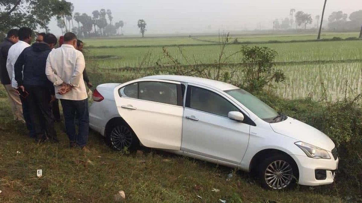 File photo of Chigurupati Jayaram and the car in which his body was found.