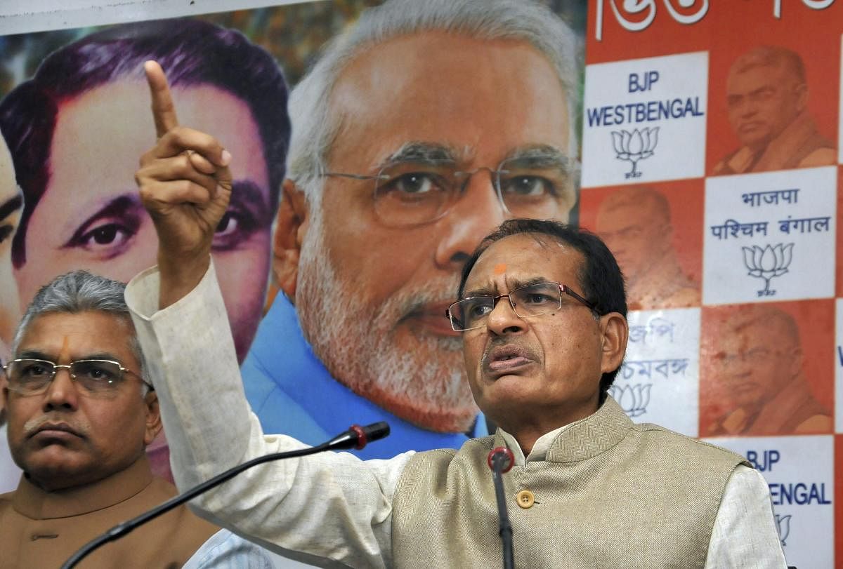 BJP National Vice President Shivraj Singh Chouhan addresses a press conference at the party office in Kolkata, Thursday, Feb. 7, 2019. (PTI Photo) 