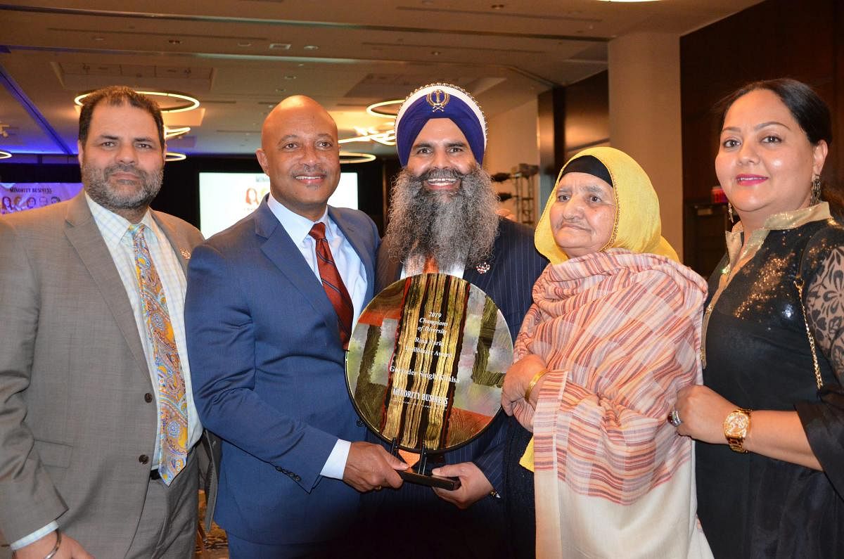 Indian-American Sikh Gurinder Singh Khalsa receives Rosa Parks Trailblazer award at a function in Indianapolis, Friday, January 18, 2019. (PTI Photo)