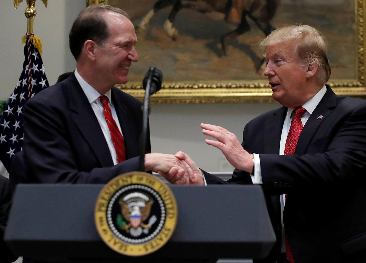 US President Donald Trump introduces the U.S. candidate in election for the next President of the World Bank David Malpass at the White House in Washington. (REUTERS)