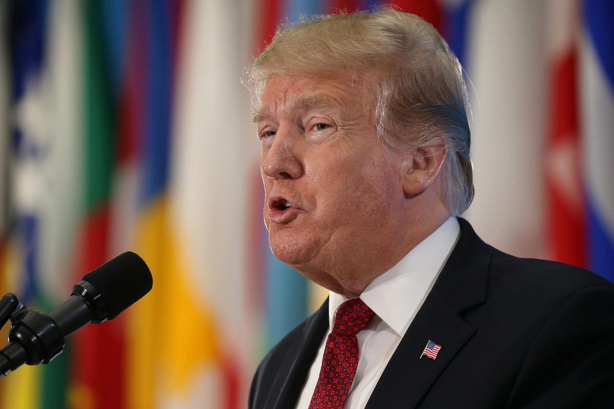 US President Donald Trump delivers remarks to foreign ministers from the Global Coalition to Defeat ISIS at the State Department in Washington on Wednesday. (REUTERS)