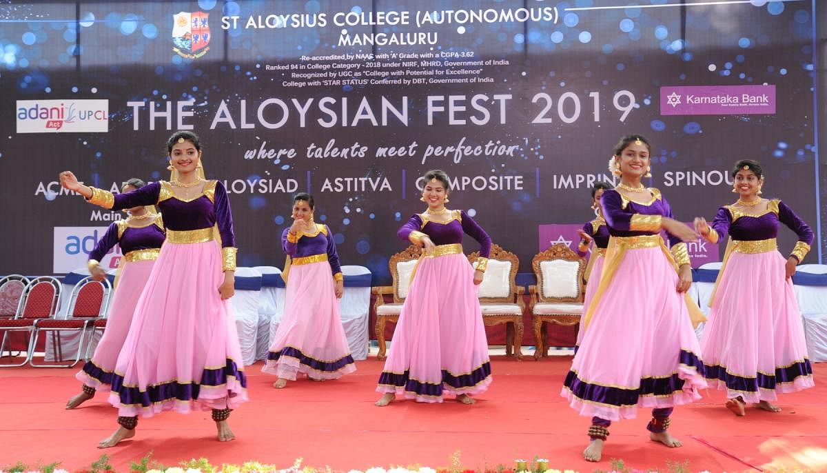 Students present a dance at the Aloysian Fest organised by St Aloysius College in Mangaluru.