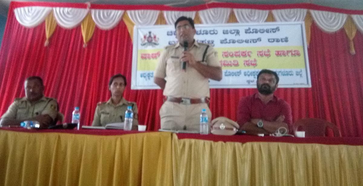 SP Harish Pandey speaks at Janasamparka Sabhe organised by the Police Department at Ramanahalli in Chikkamagaluru on Thursday.