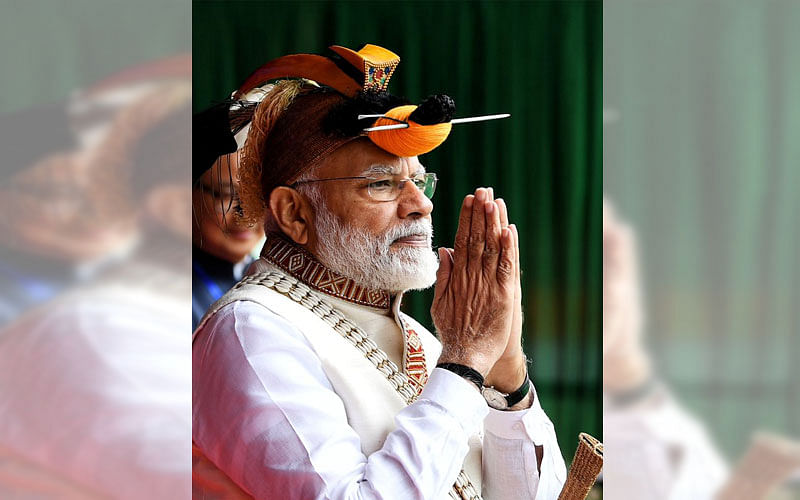 Prime minister Narendra Modi is greeting people Itanagar, Arunachal Pradesh on Saturday. (Twitter/@narendramodi)