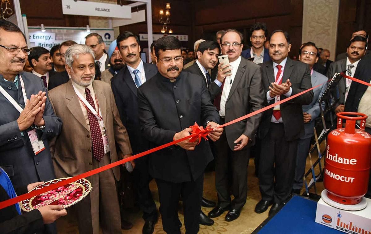 Union Minister for Petroleum &amp; Natural Gas and Skill Development &amp; Entrepreneurship Dharmendra Pradhan inaugurates the Indian Oil pavillion, on the sidelines of the Asia LPG Summit, in New Delhi, Tuesday, February 5, 2019. Secretary, Ministry of P