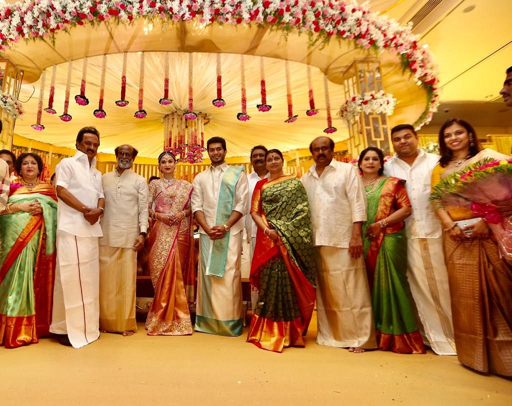 DMK President M K Stalin in the wedding reception of Soundarya Rajinikanth. (Photo by ETB Sivapriyan)