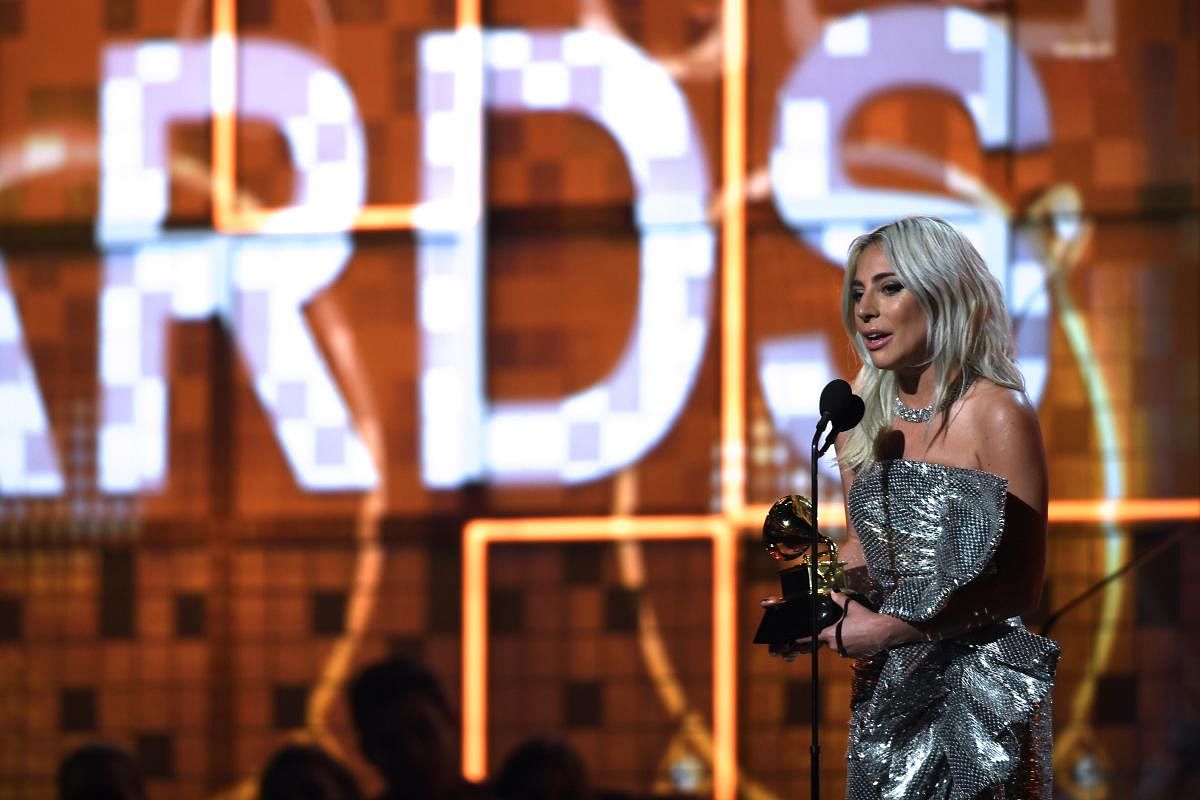 Lady Gaga accepts the award for Best Pop Duo/Group Performance with "Shallow" during the 61st Annual Grammy Awards on February 10, 2019, in Los Angeles. (AFP photo)