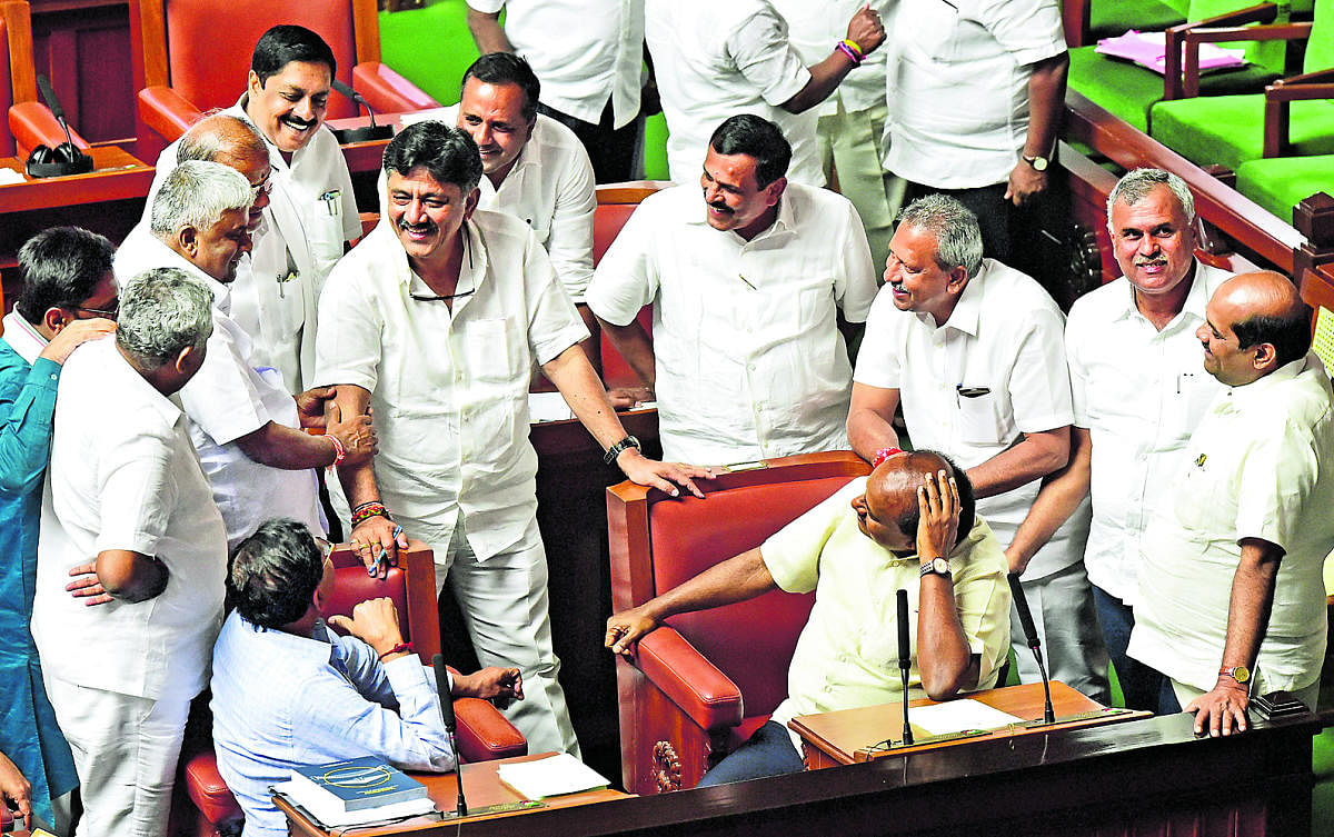 As soon as the House met, a few ruling party members said Yeddyurappa should resign for trying to “bribe” Legislator Assembly Speaker K R Ramesh Kumar. 