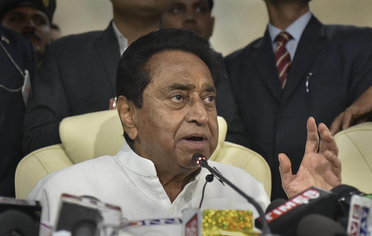 Madhya Pradesh Chief Minister Kamal Nath addresses a press conference after assuming office, in Bhopal. PTI