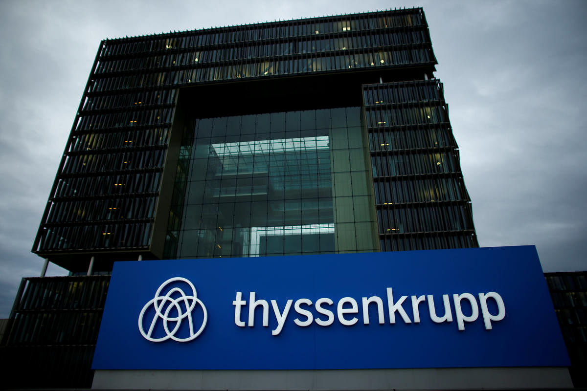 FILE PHOTO: A logo of ThyssenKrupp is pictured outside the ThyssenKrupp headquarters in Essen. REUTERS