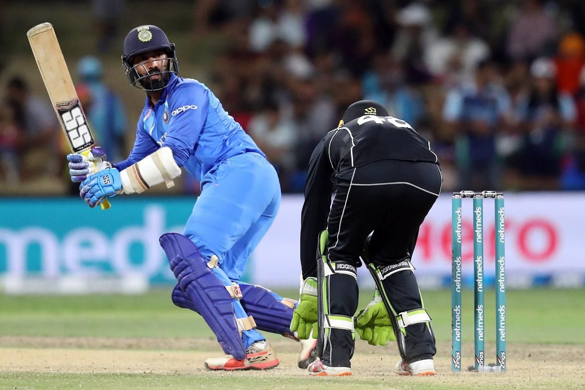 India's Dinesh Karthik raised a few eyebrows by refusing a single to Krunal Pandya in the final over of the final T20I against New Zealand. India lost the match by four runs. AFP File Photo