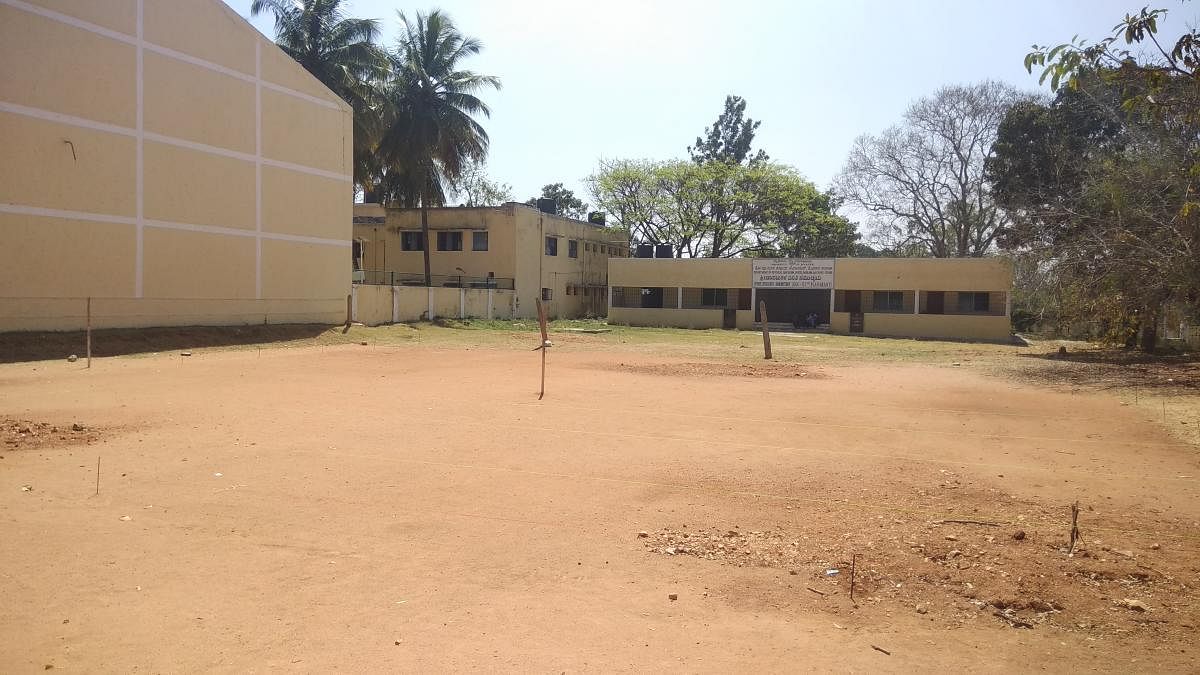 The land on the premises of the department of Physical Education and Sports Science, in Manasaganothri, identified for construction of the Yoga Hall, in Mysuru.