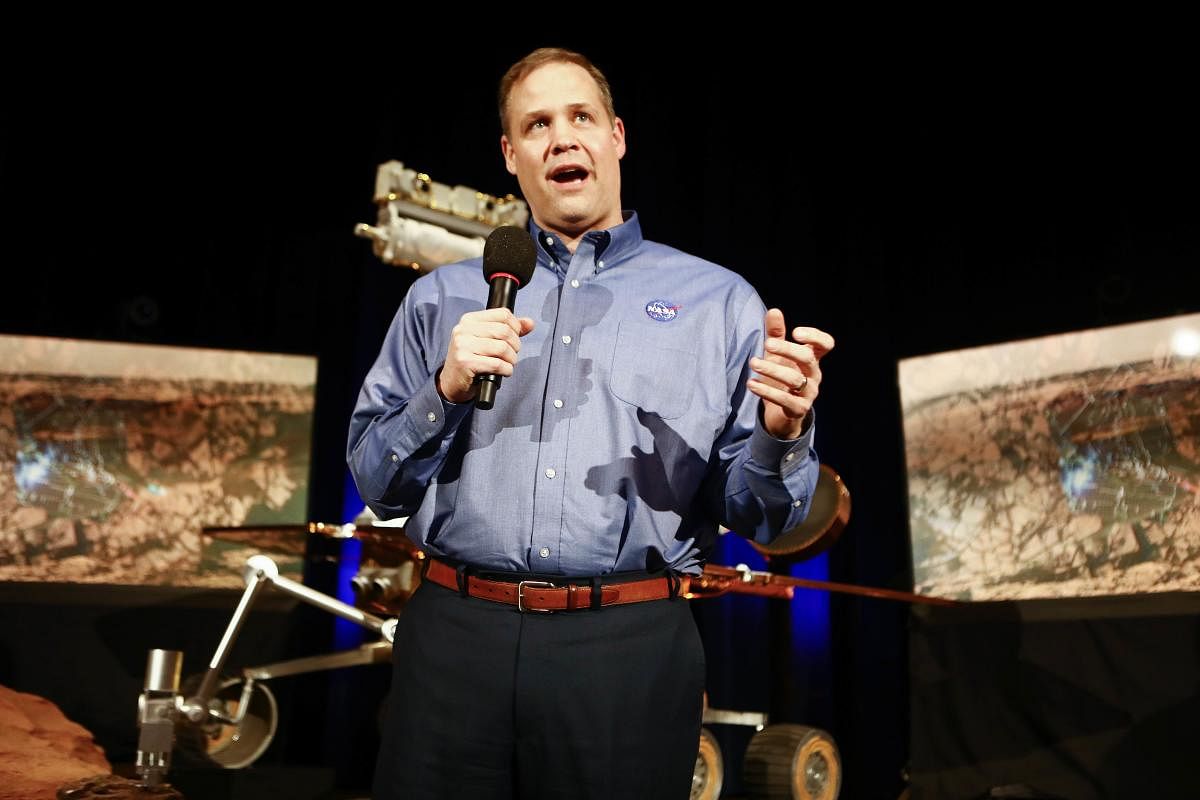 NASA Administrator Jim Bridenstine speaks at a press conference announcing the conclusion of the rover Opportunity mission on February 13, 2019 in Pasadena. AFP.