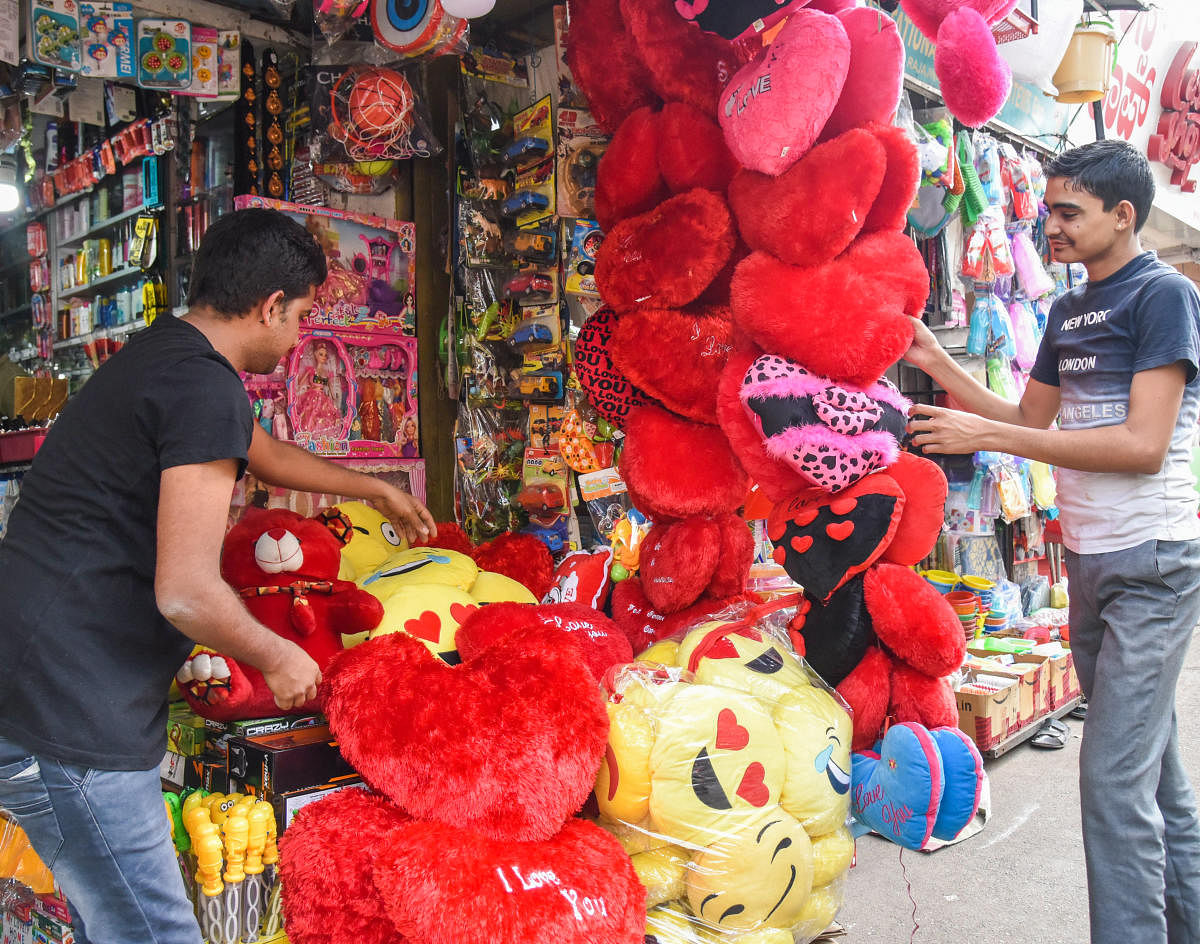 Youth buy greetings ahead of Valentine’s Day at a store in Bengaluru.