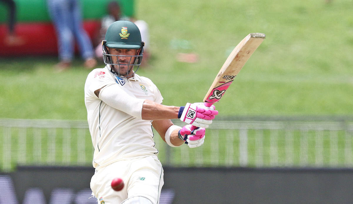 South Africa's Faf du Plessis pulls one to the fence en route his 90 against Sri Lanka in the first Test in Durban. AFP
