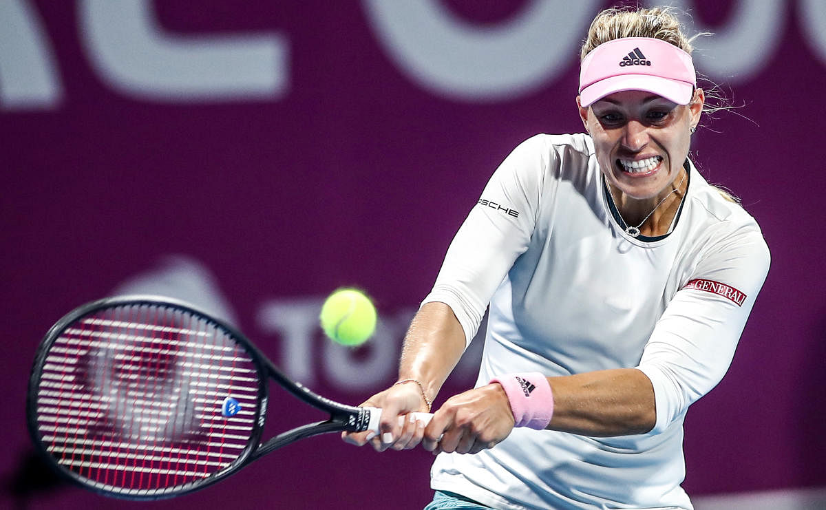 FIERCE: Angelique Kerber of Germany returns during her Qatar Open quarterfinal match against Barbora Strycova of the Czech Republic. AFP