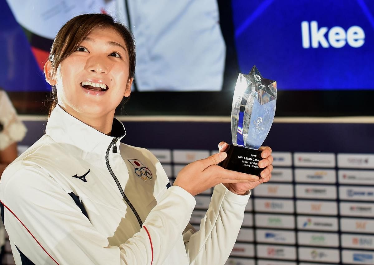 Japan's swimmer Ikee Rikako, who won six gold medals during the Asian Games, poses after being named as the 'Most Valuable Player' (MVP) in Jakarta in September last year. AFP