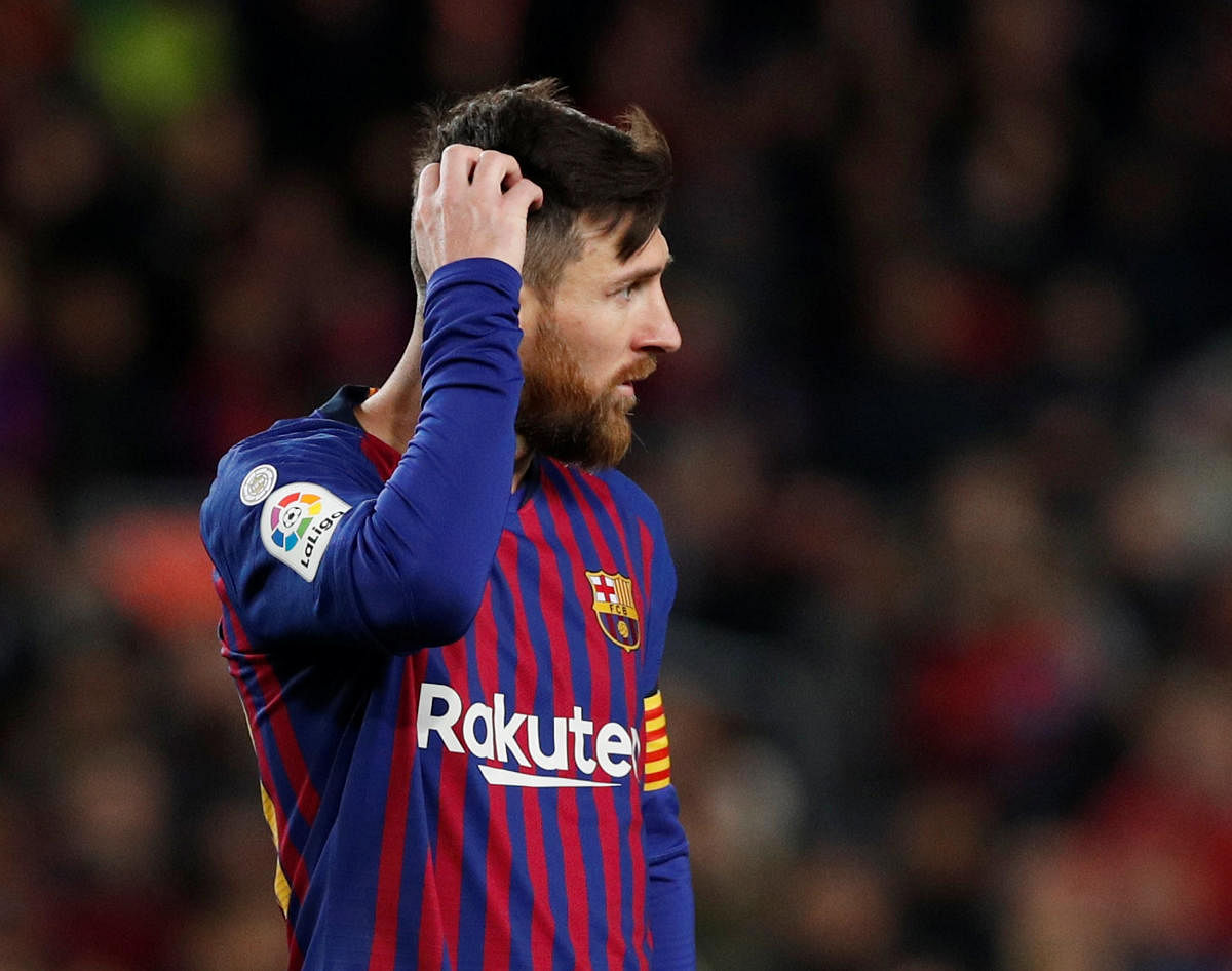 Barcelona's Lionel Messi, who has looked jaded in the recent weeks, will be hoping to hit top form against Lyon on Tuesday. REUTERS 