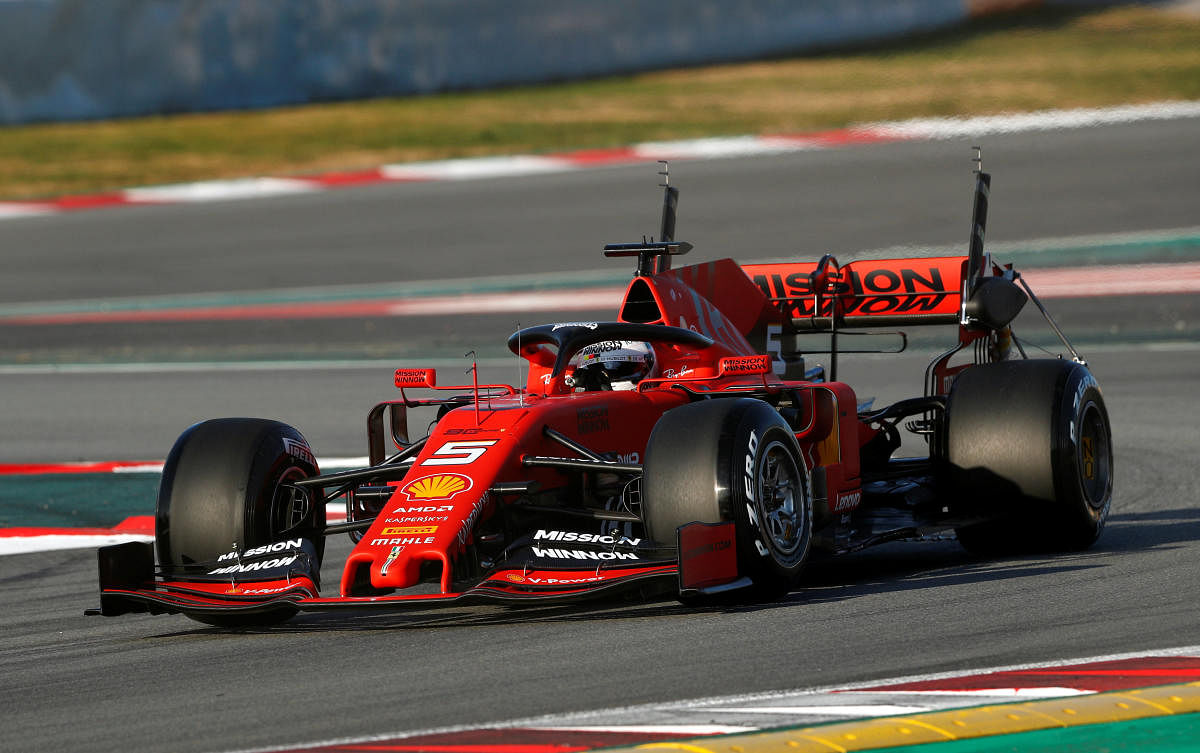  Sebastian Vettel guides his Ferrari during the first day of testing in Barcelona on Monday. REUTERS