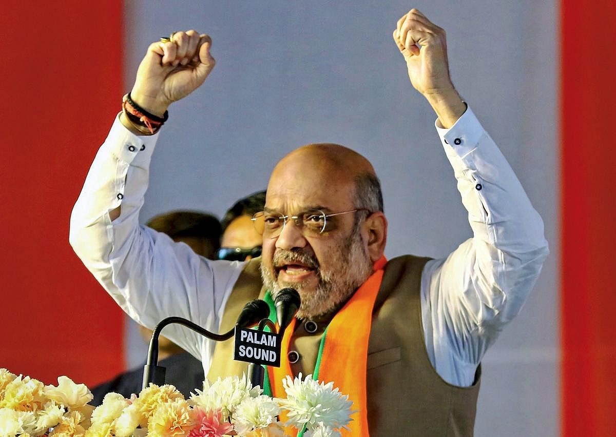 BJP president Amit Shah addresses a party meeting in Jaipur, Monday, Feb 18, 2019. (PTI Photo)