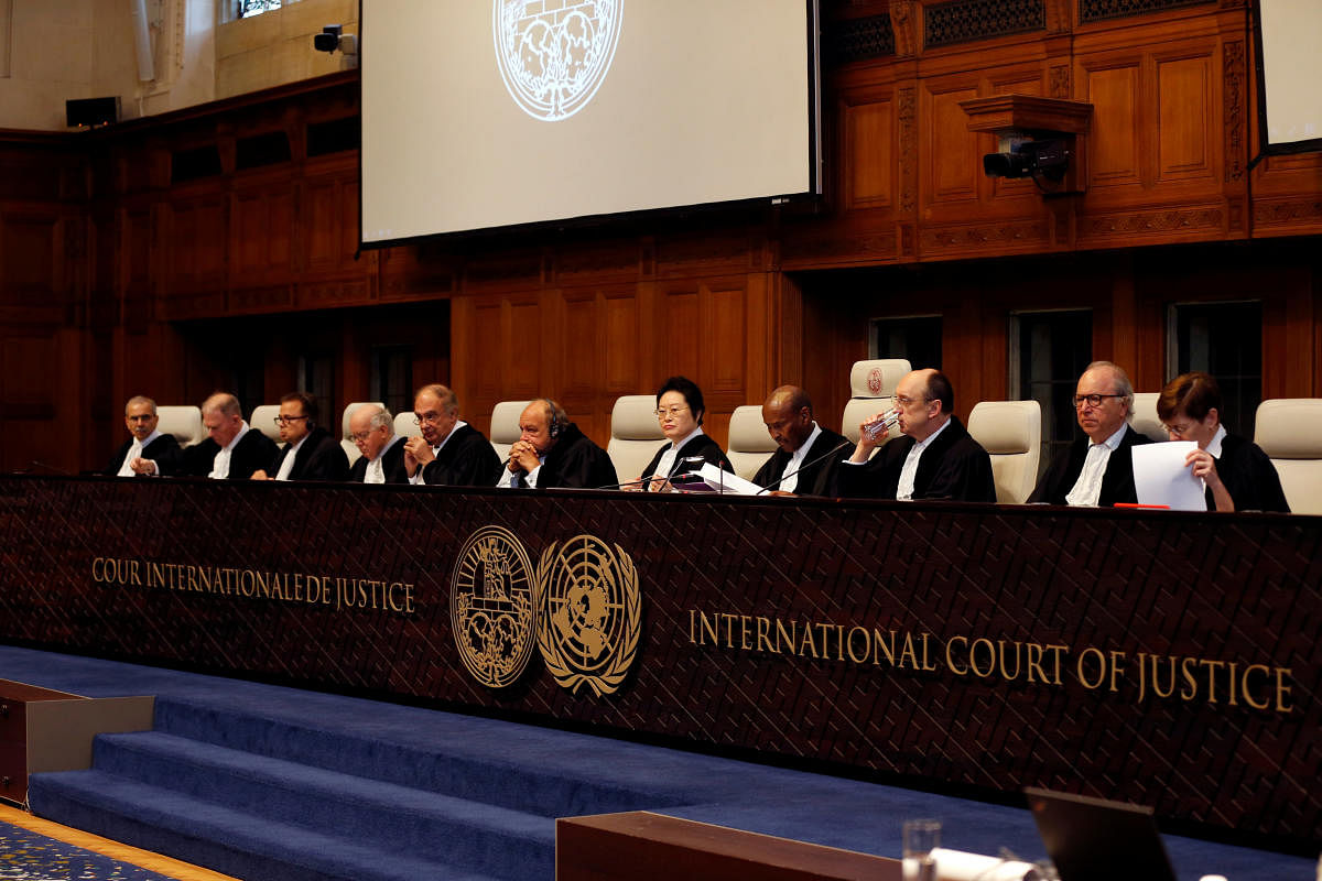 Judges are seen at the International Court of Justice during the final hearing in the Kulbhushan Jadhav case in The Hague, the Netherlands, February 18, 2019. REUTERS/Eva Plevier