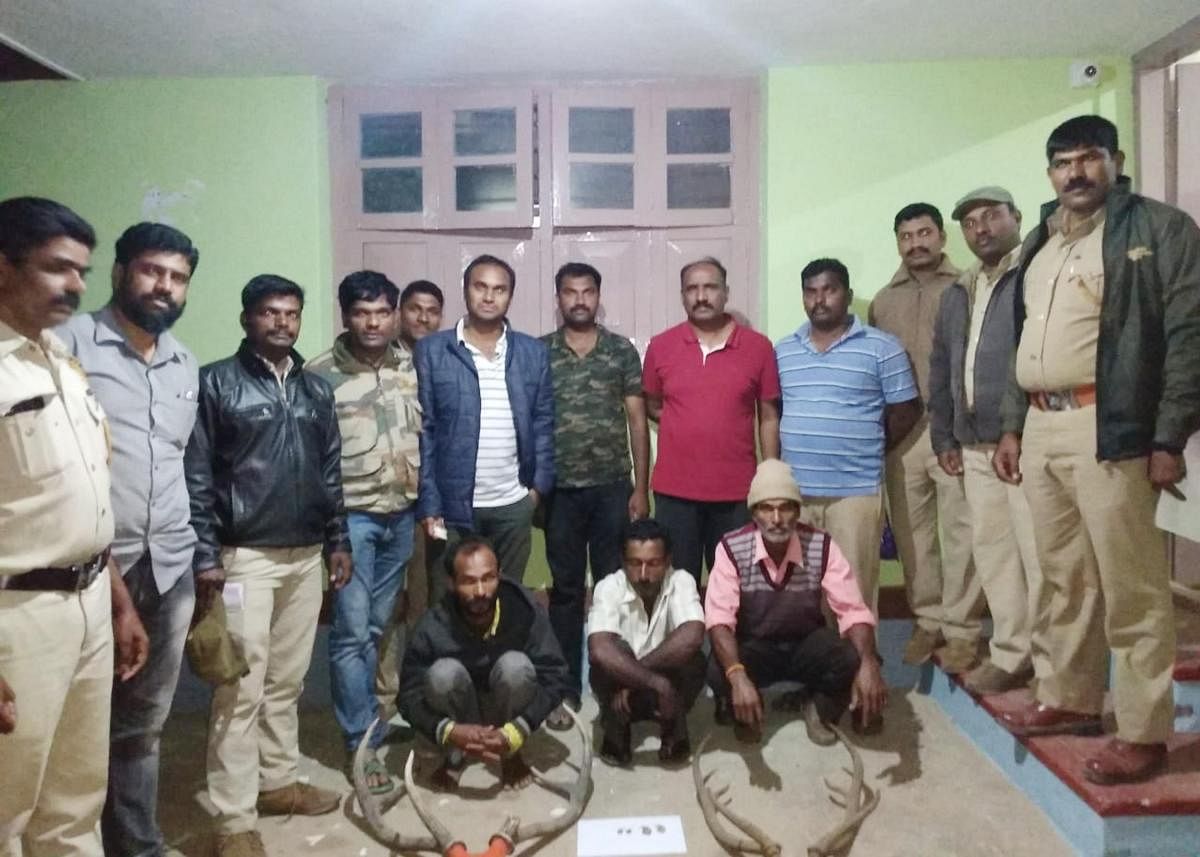 The Forest Department officials arrested three people in connection with the sale of antlers.