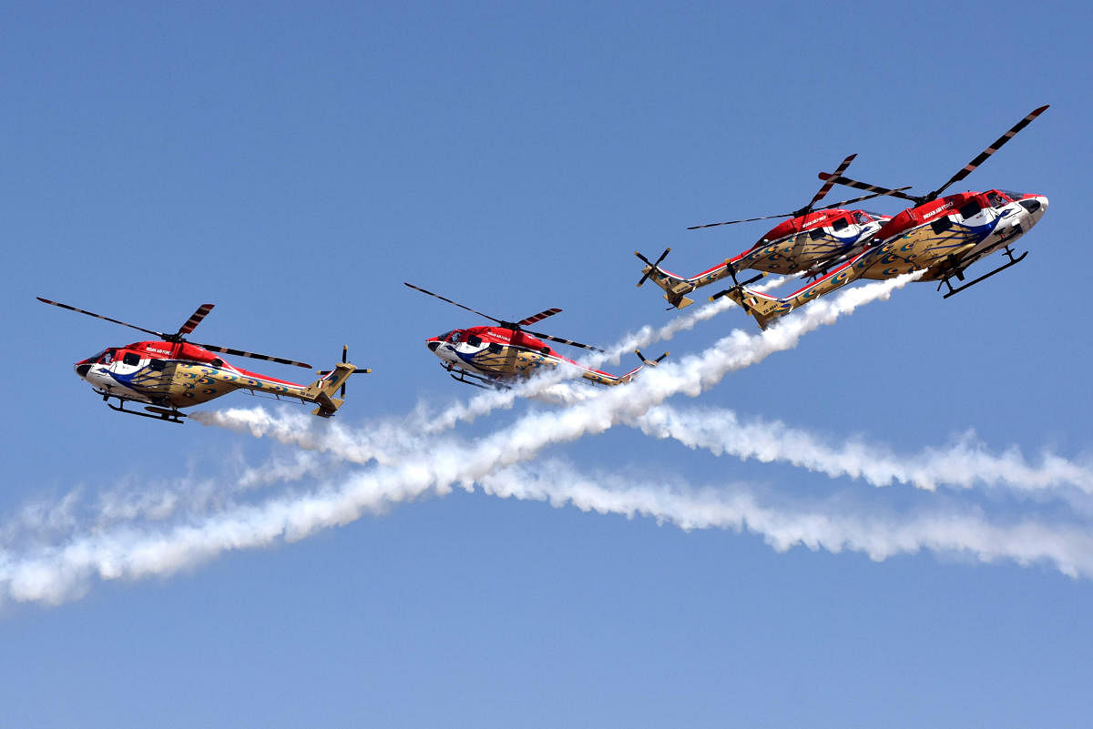 The Sarang helicopter team presents a spectacular show on Wednesday.