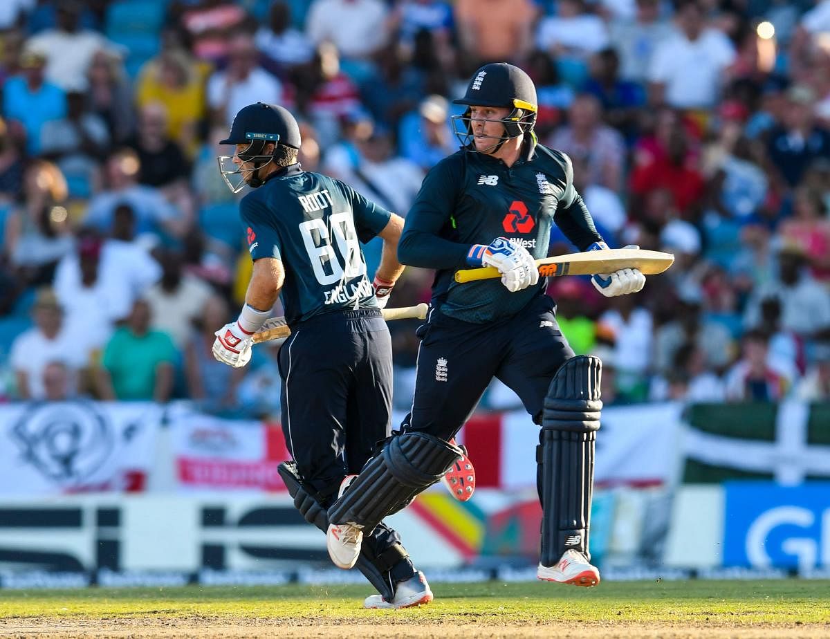 DOUBLE WHAMMY Jason Roy (right) and Joe Root slammed contrasting tons to guide England to six-wicket win over Windies in the first ODI in Bridgetown, Barbados, on Wednesday. AFP