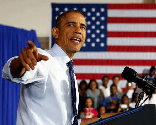 US President Barack Obama speaks at  Pathways in Technology Early College High School in Brooklyn on Friday. REUTERS