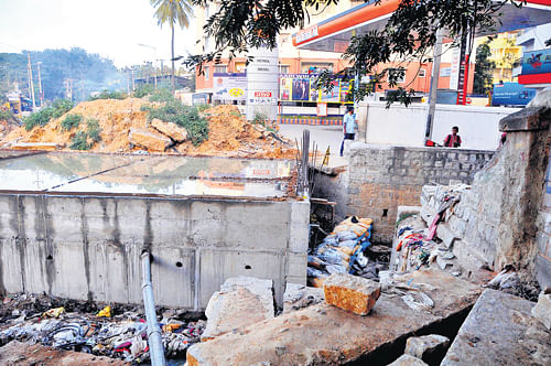 Inconvenient: A view of the ongoing work at the stormwater drain in Kammanahalli.