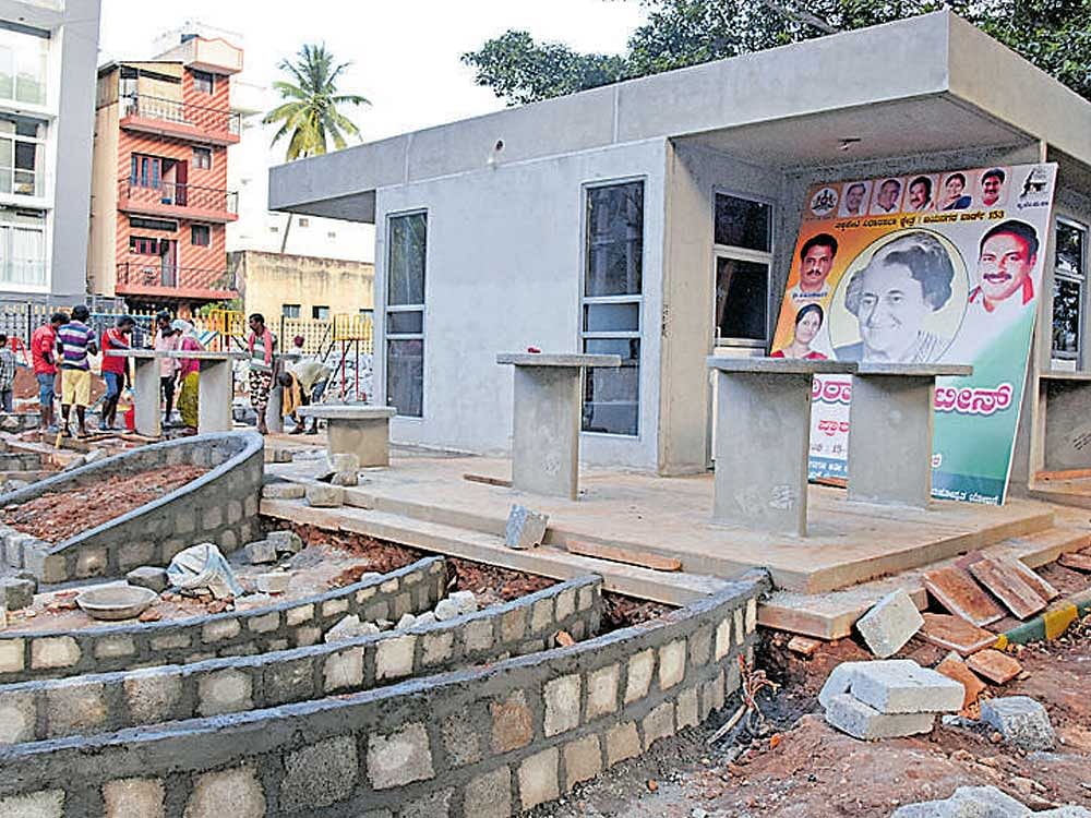 Work is under way for opening an Indira Canteen at a playground in Jayanagar 2nd Block. DH photo