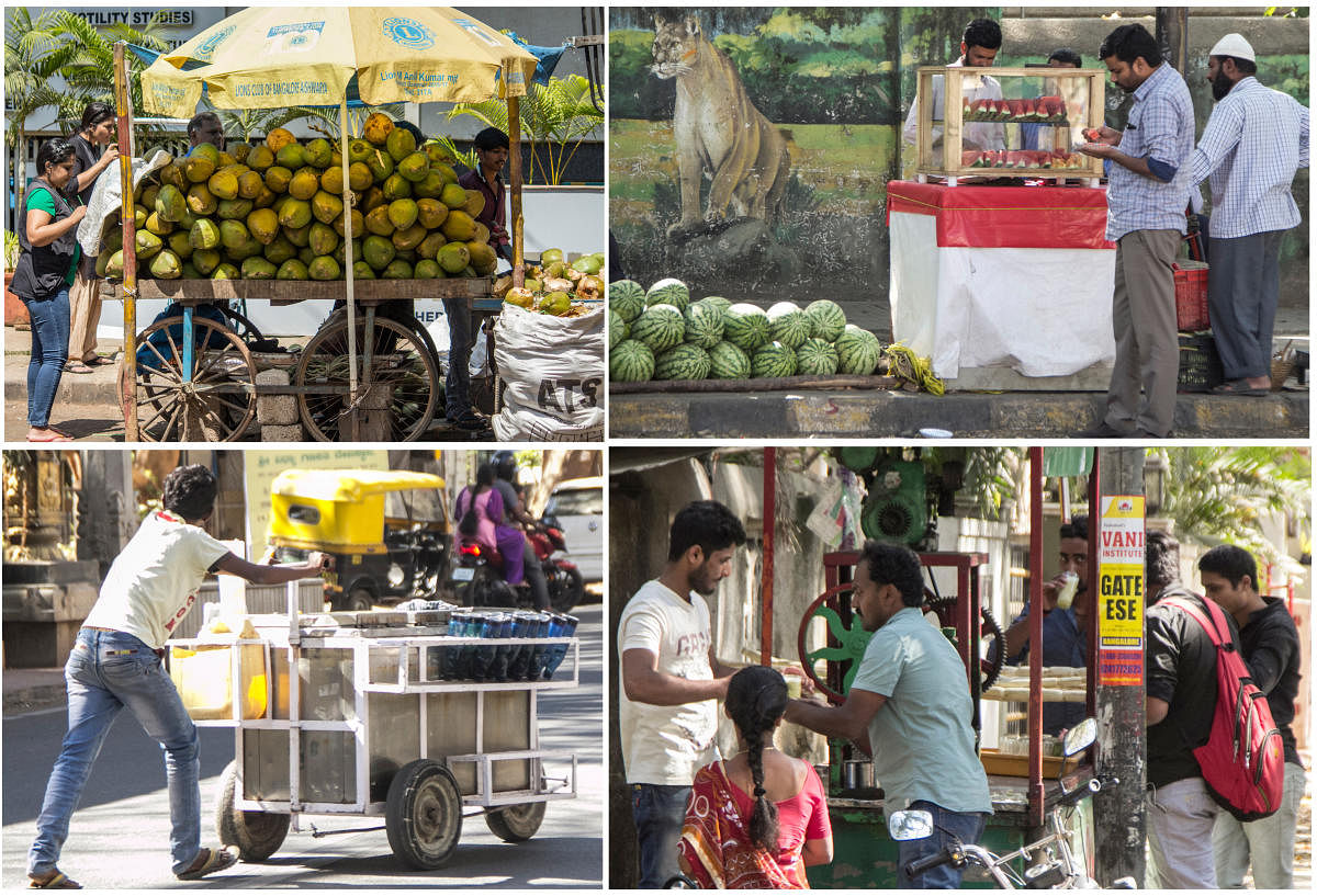 People beating the summer heat with tender cocunut, watermelon, cane juice and soda in Bengaluru on mondsay. Photo- Prathiksha MK