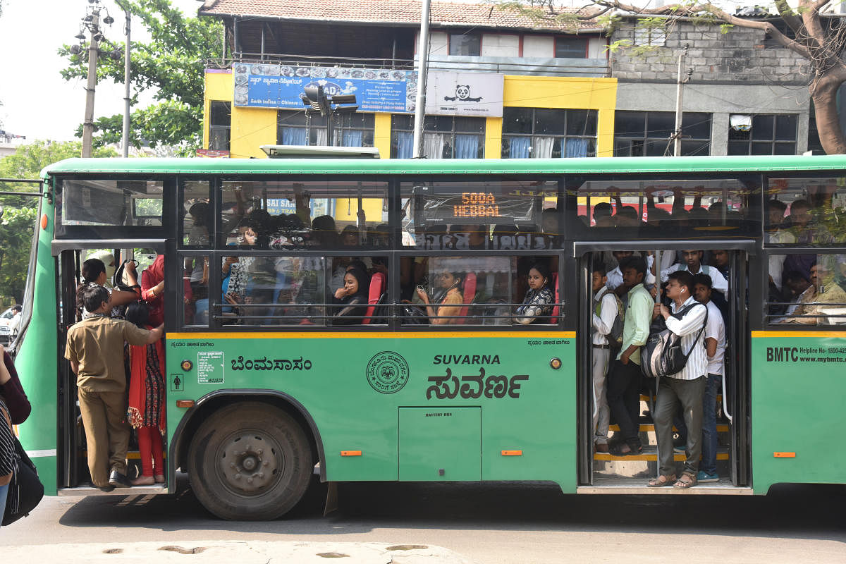 Passengers in city Bus, in Bengaluru. Photo by S K Dinesh