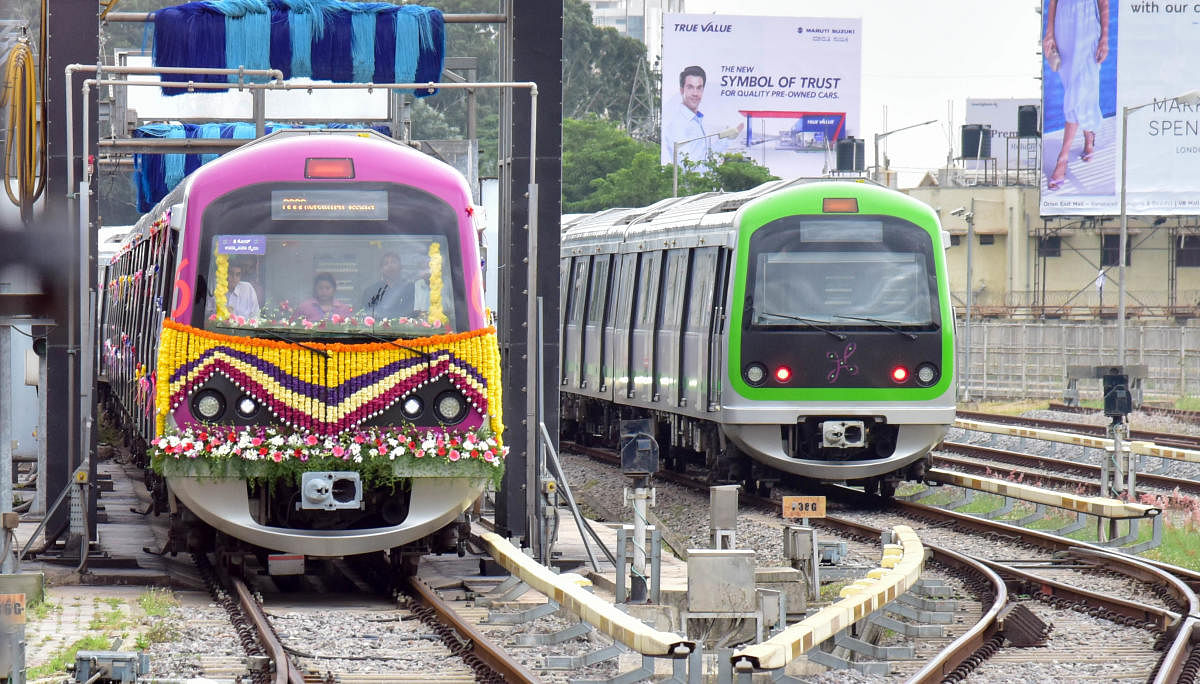 One of the Six coaches Metro train, start at Byappanahalli Metro station, in Bengaluru on Friday 22.06.2018. Photo/ B H Shivakumar