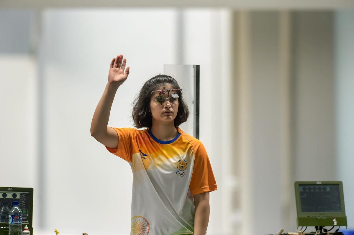 Palembang: Shooter Manu Bhaker reacts after competing in the women's 25m Pistol finals during the 18th Asian Games at Palembang, in Indonesia on Wednesday, Aug 22, 2018. Bhaker who qualified in the top spot with a Games Record score, finished at the sixth