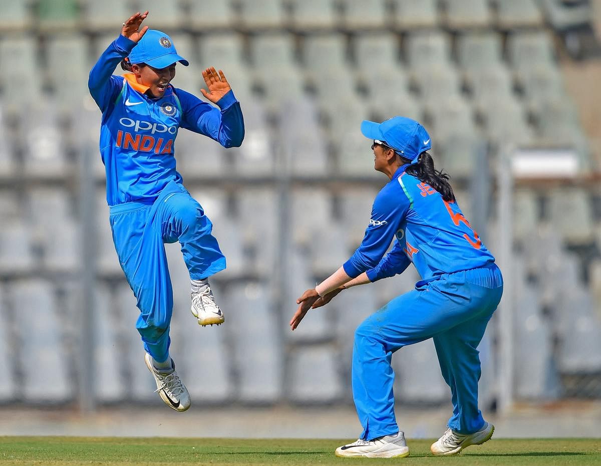 ECSTATIC Left-arm spinner Ekta Bisht celebrates after dismissing an English batswoman in the first one-day international in Mumbai on Friday. PTI